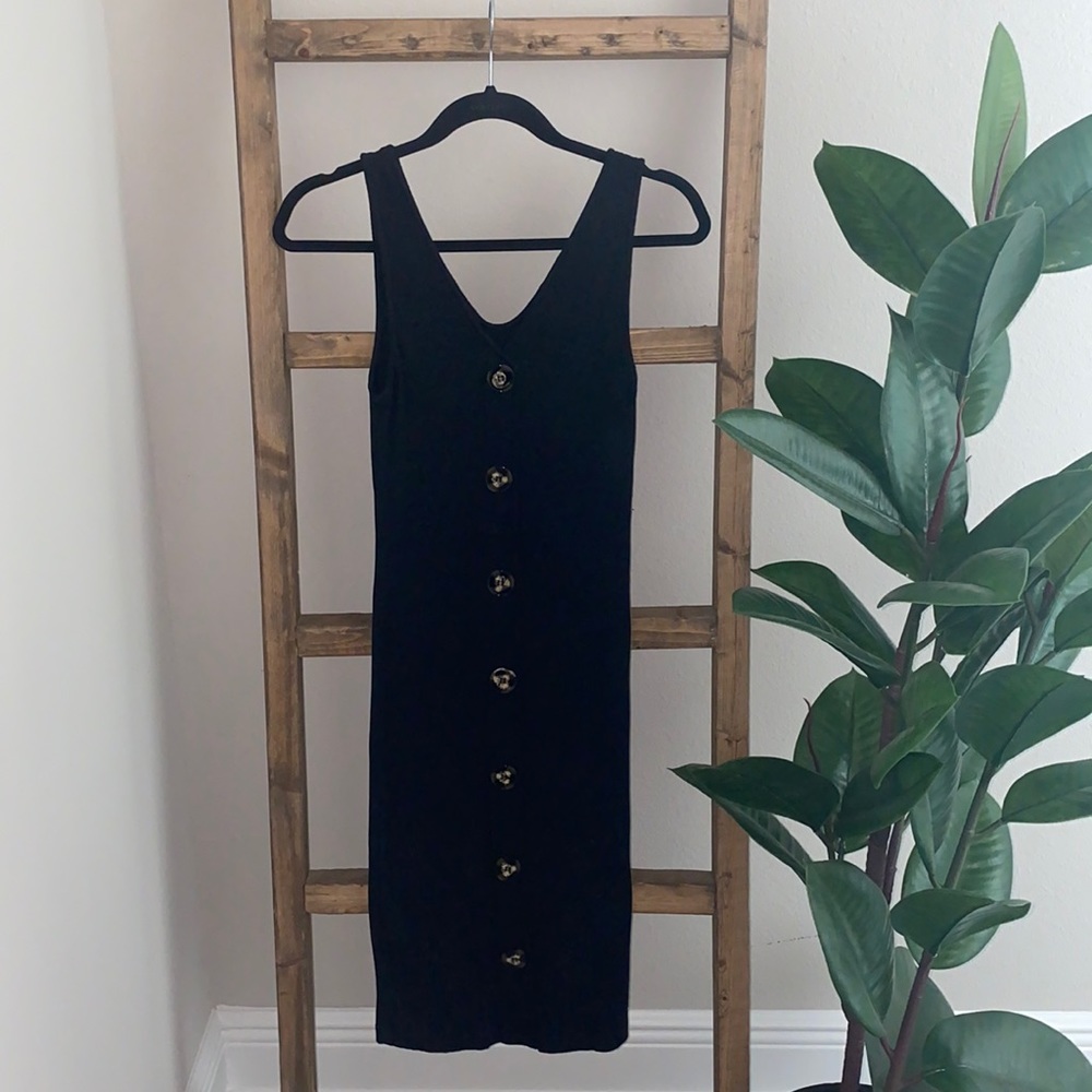 Black Midi Dress w/ Button Detail